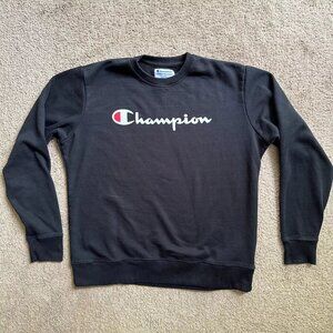 Champion Crewneck Pullover Mens Large Black Sweater Spellout Long Sleeve